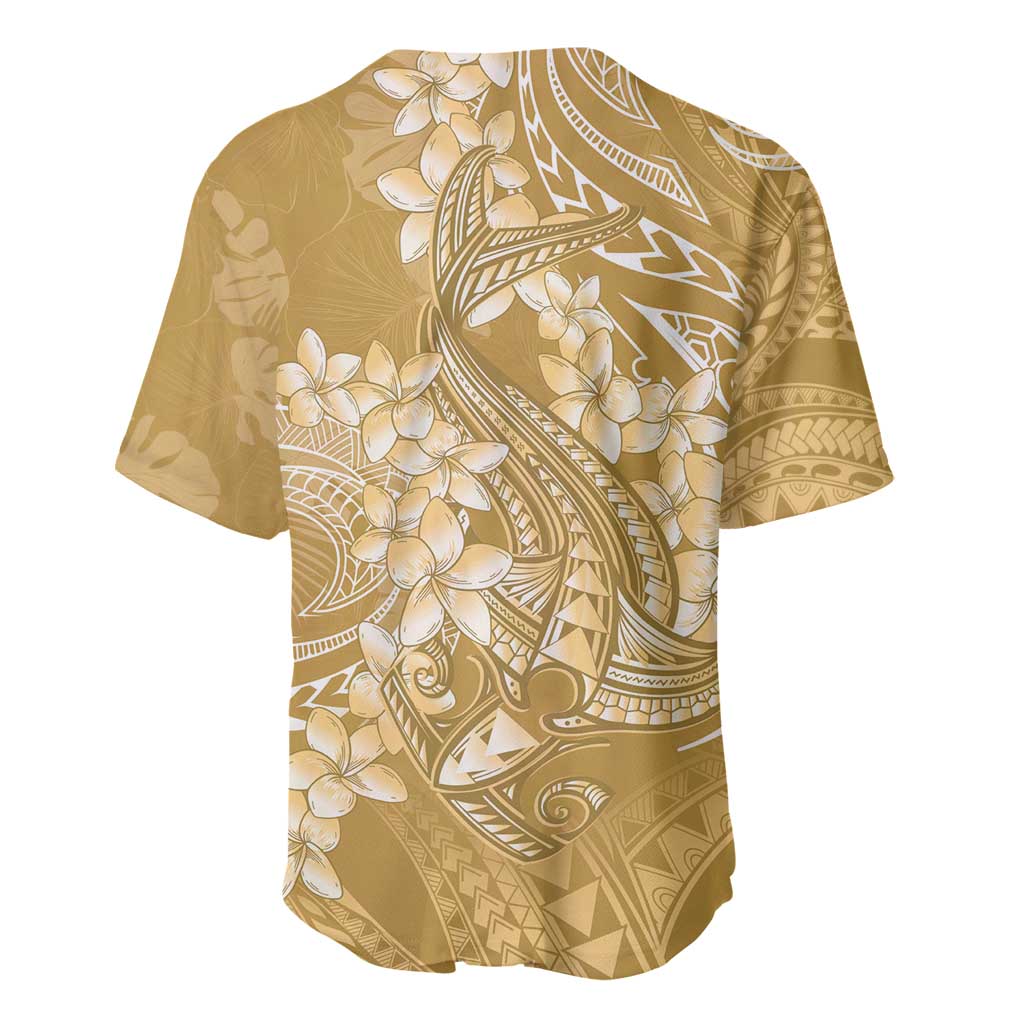 Yellow Polynesia Hammerhead Shark Tattoo With Plumeria Lei Baseball Jersey