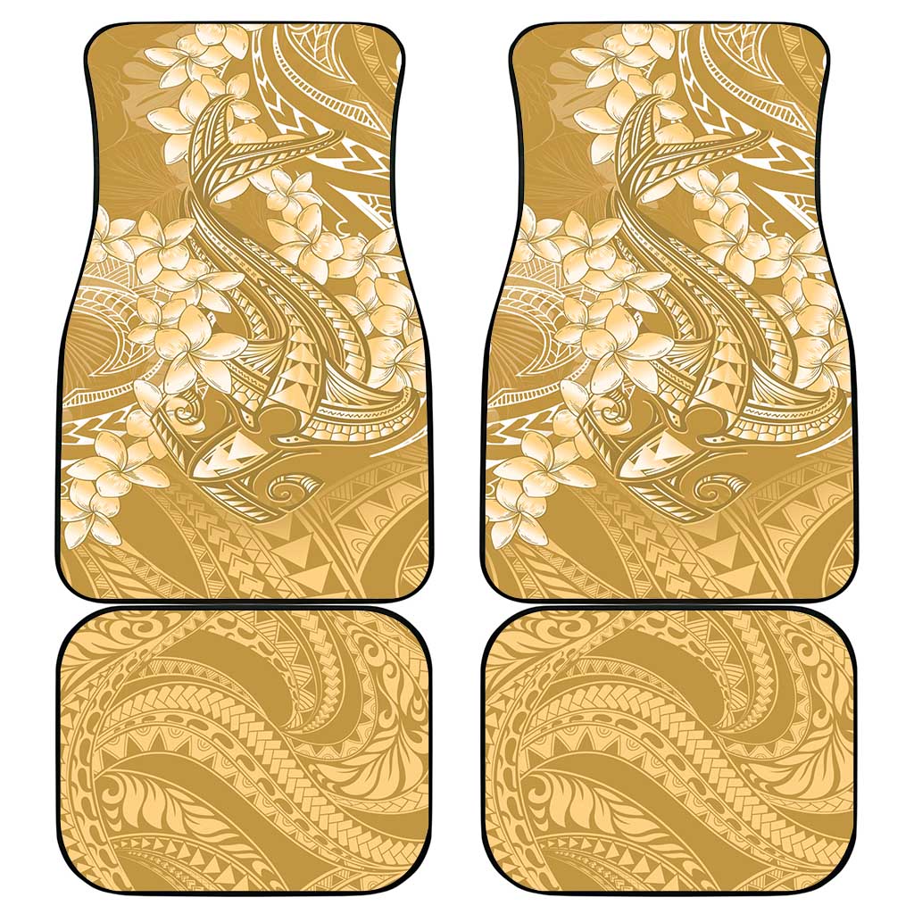 Yellow Polynesia Hammerhead Shark Tattoo With Plumeria Lei Car Mats