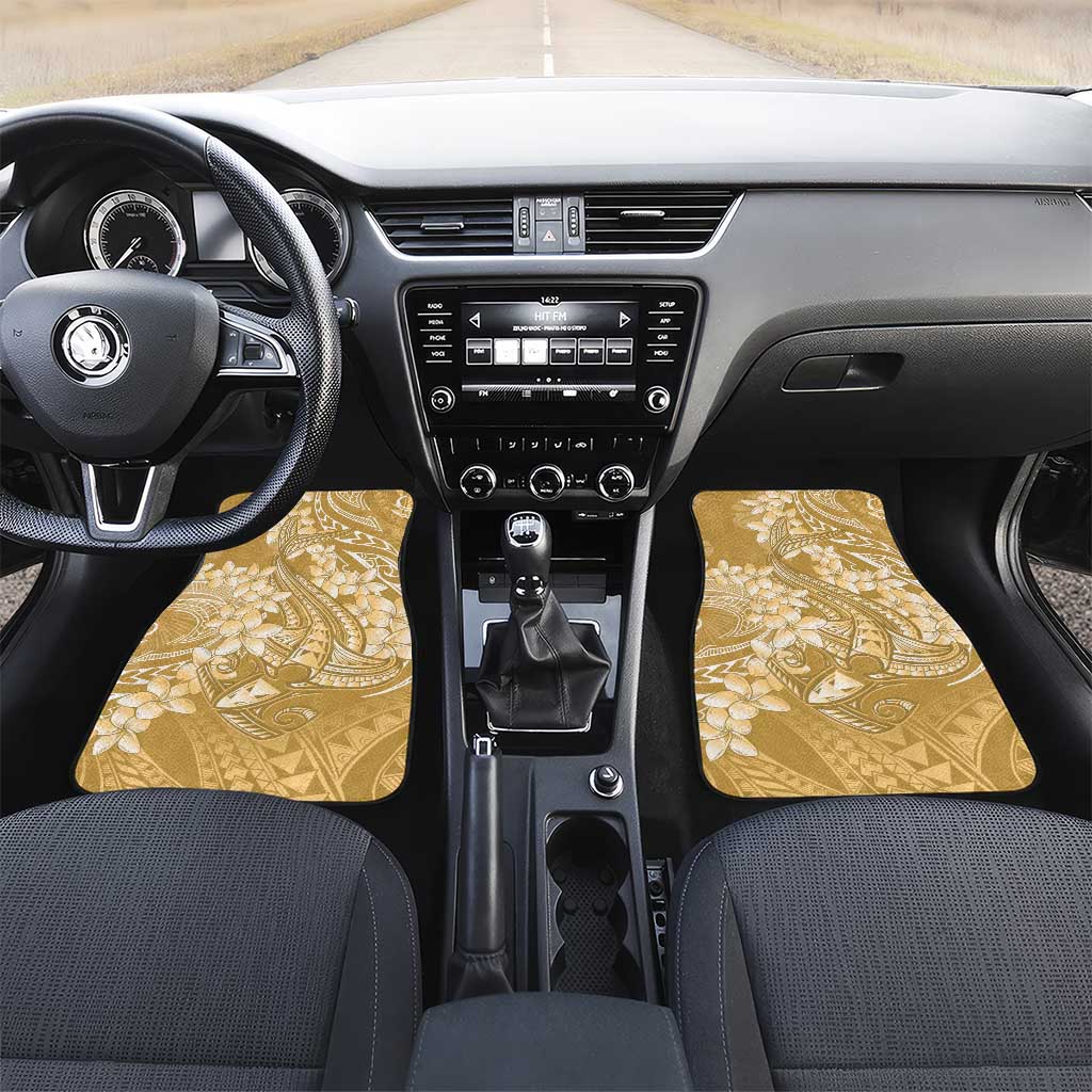 Yellow Polynesia Hammerhead Shark Tattoo With Plumeria Lei Car Mats