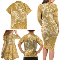 Yellow Polynesia Hammerhead Shark Tattoo With Plumeria Lei Family Matching Long Sleeve Bodycon Dress and Hawaiian Shirt LT14 - Polynesian Pride