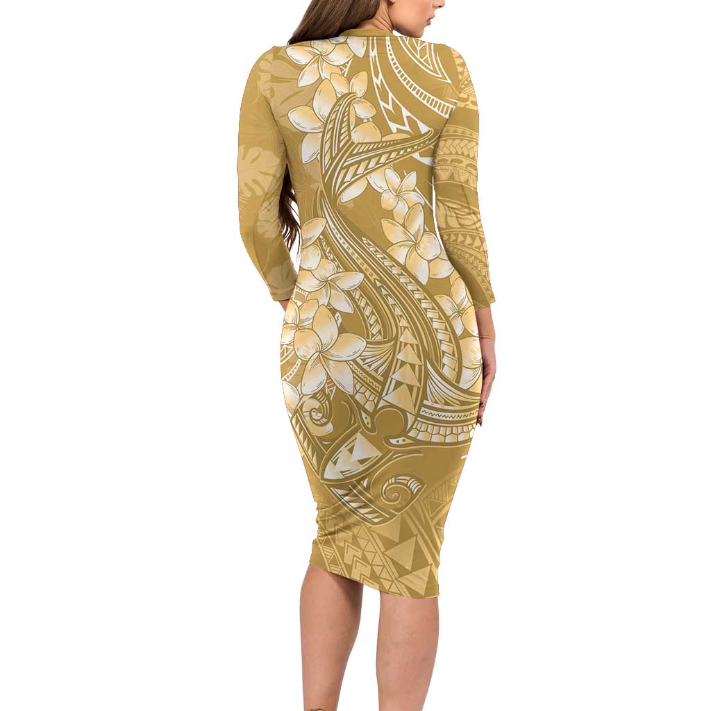 Yellow Polynesia Hammerhead Shark Tattoo With Plumeria Lei Family Matching Long Sleeve Bodycon Dress and Hawaiian Shirt LT14 - Polynesian Pride