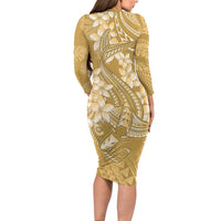 Yellow Polynesia Hammerhead Shark Tattoo With Plumeria Lei Family Matching Long Sleeve Bodycon Dress and Hawaiian Shirt LT14 - Polynesian Pride