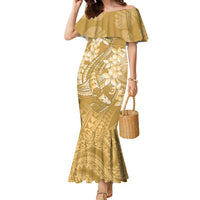 Yellow Polynesia Hammerhead Shark Tattoo With Plumeria Lei Family Matching Mermaid Dress and Hawaiian Shirt LT14 Mom's Dress Yellow - Polynesian Pride