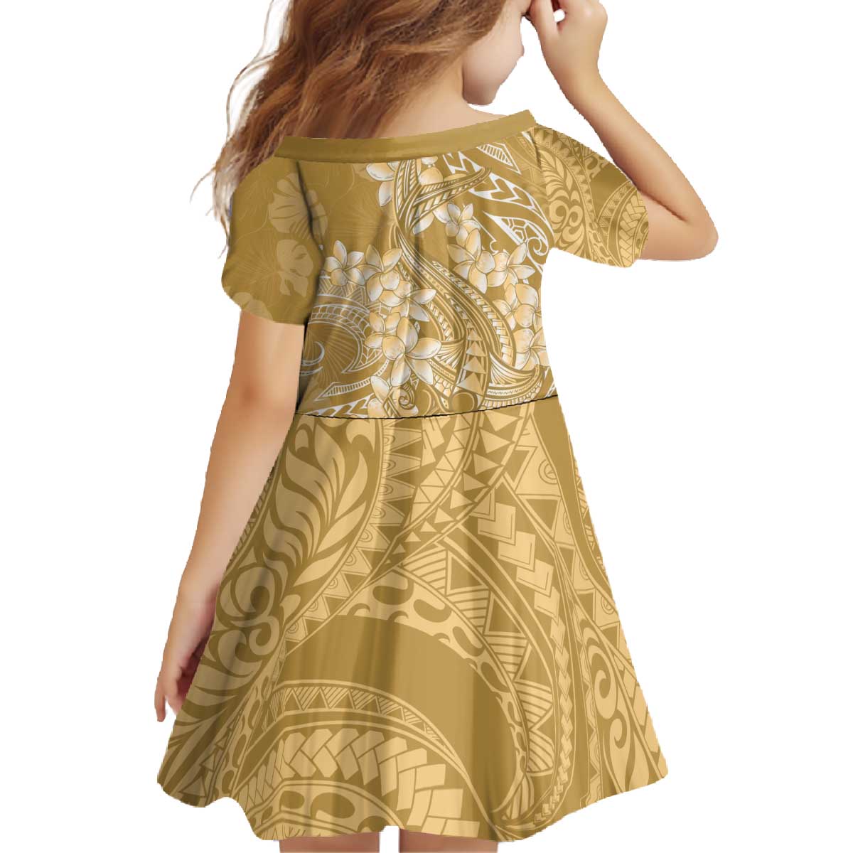 Yellow Polynesia Hammerhead Shark Tattoo With Plumeria Lei Family Matching Off The Shoulder Long Sleeve Dress and Hawaiian Shirt LT14 - Polynesian Pride