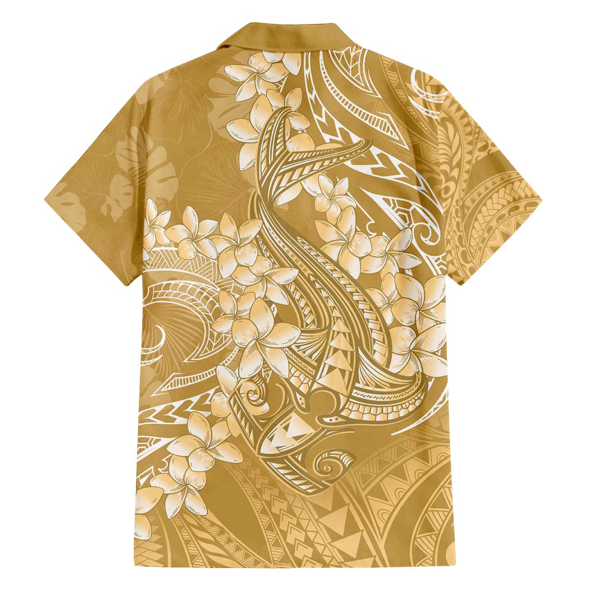 Yellow Polynesia Hammerhead Shark Tattoo With Plumeria Lei Family Matching Off The Shoulder Long Sleeve Dress and Hawaiian Shirt LT14 - Polynesian Pride
