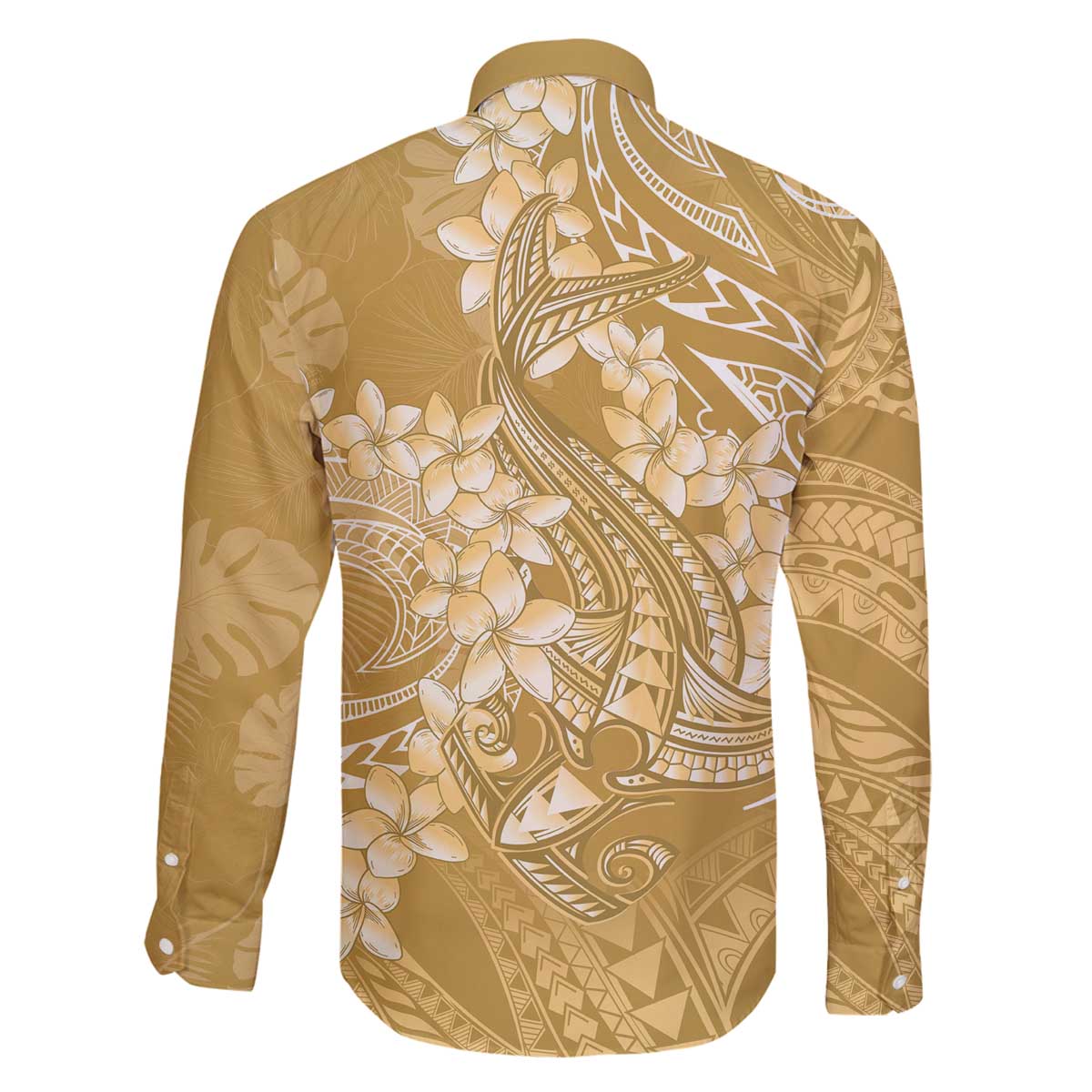 Yellow Polynesia Hammerhead Shark Tattoo With Plumeria Lei Family Matching Off The Shoulder Long Sleeve Dress and Hawaiian Shirt LT14 - Polynesian Pride
