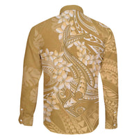 Yellow Polynesia Hammerhead Shark Tattoo With Plumeria Lei Family Matching Off The Shoulder Long Sleeve Dress and Hawaiian Shirt LT14 - Polynesian Pride