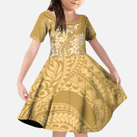 Yellow Polynesia Hammerhead Shark Tattoo With Plumeria Lei Family Matching Off Shoulder Maxi Dress and Hawaiian Shirt LT14 Daughter's Dress Yellow - Polynesian Pride