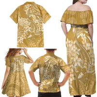 Yellow Polynesia Hammerhead Shark Tattoo With Plumeria Lei Family Matching Off Shoulder Maxi Dress and Hawaiian Shirt LT14 - Polynesian Pride