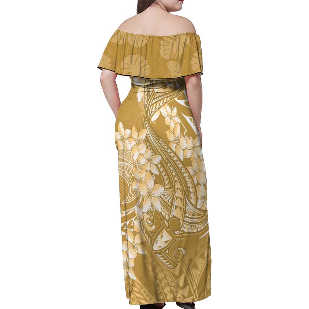 Yellow Polynesia Hammerhead Shark Tattoo With Plumeria Lei Family Matching Off Shoulder Maxi Dress and Hawaiian Shirt LT14 - Polynesian Pride