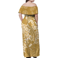Yellow Polynesia Hammerhead Shark Tattoo With Plumeria Lei Family Matching Off Shoulder Maxi Dress and Hawaiian Shirt LT14 - Polynesian Pride