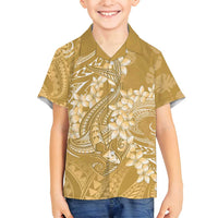 Yellow Polynesia Hammerhead Shark Tattoo With Plumeria Lei Family Matching Off Shoulder Maxi Dress and Hawaiian Shirt LT14 Son's Shirt Yellow - Polynesian Pride
