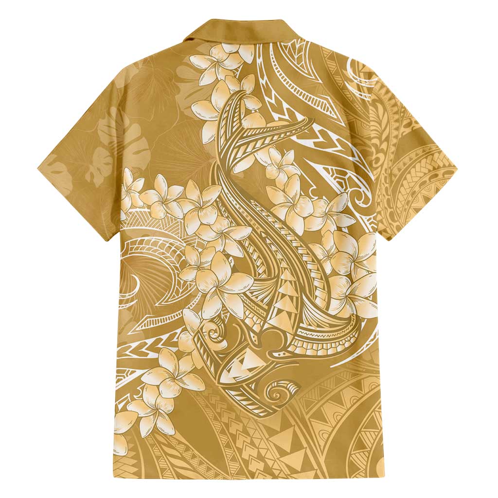 Yellow Polynesia Hammerhead Shark Tattoo With Plumeria Lei Family Matching Off Shoulder Short Dress and Hawaiian Shirt LT14 - Polynesian Pride