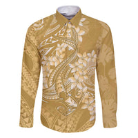 Yellow Polynesia Hammerhead Shark Tattoo With Plumeria Lei Family Matching Off Shoulder Short Dress and Hawaiian Shirt LT14 Dad's Shirt - Long Sleeve Yellow - Polynesian Pride