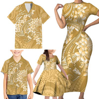Yellow Polynesia Hammerhead Shark Tattoo With Plumeria Lei Family Matching Short Sleeve Bodycon Dress and Hawaiian Shirt LT14 - Polynesian Pride