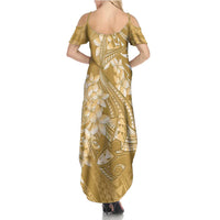 Yellow Polynesia Hammerhead Shark Tattoo With Plumeria Lei Family Matching Summer Maxi Dress and Hawaiian Shirt LT14 - Polynesian Pride