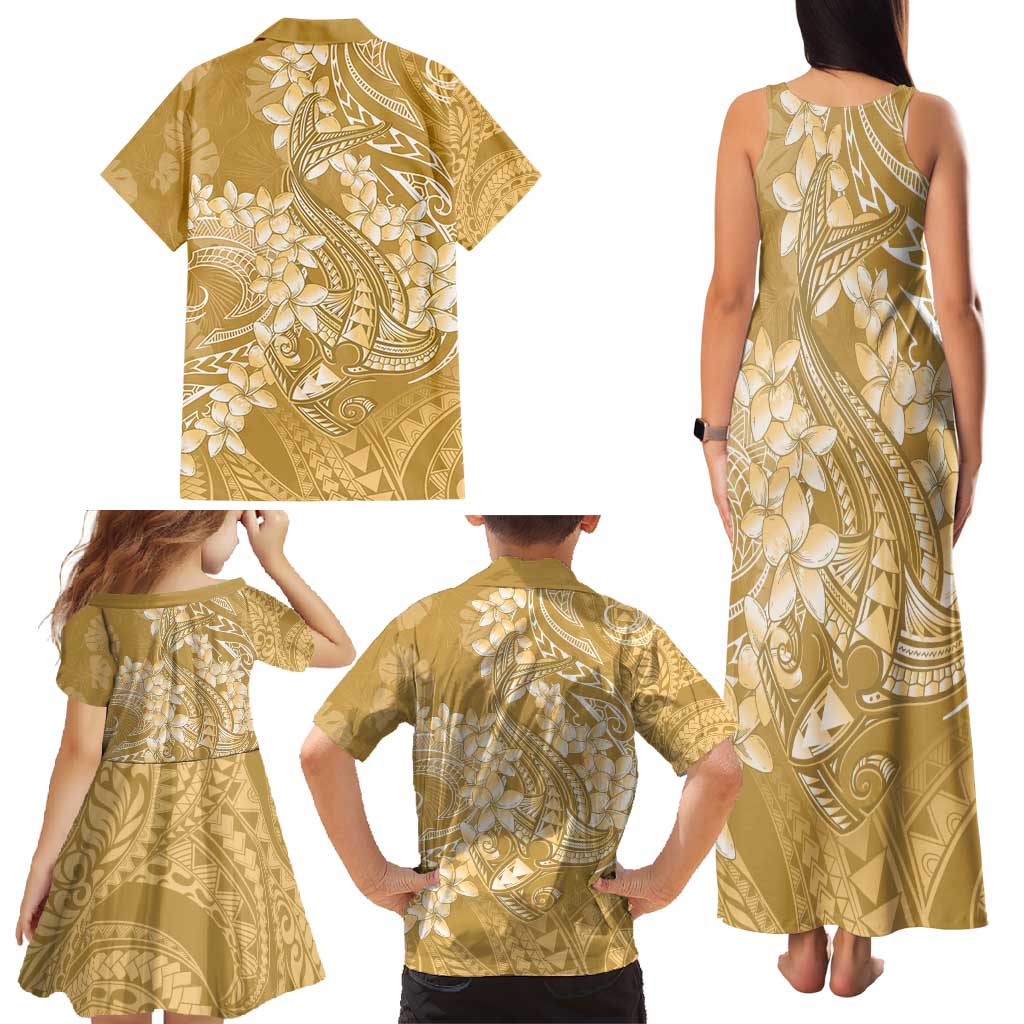 Yellow Polynesia Hammerhead Shark Tattoo With Plumeria Lei Family Matching Tank Maxi Dress and Hawaiian Shirt LT14 - Polynesian Pride