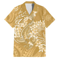 Yellow Polynesia Hammerhead Shark Tattoo With Plumeria Lei Hawaiian Shirt