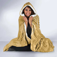 Yellow Polynesia Hammerhead Shark Tattoo With Plumeria Lei Hooded Blanket