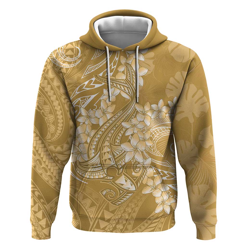 Yellow Polynesia Hammerhead Shark Tattoo With Plumeria Lei Hoodie