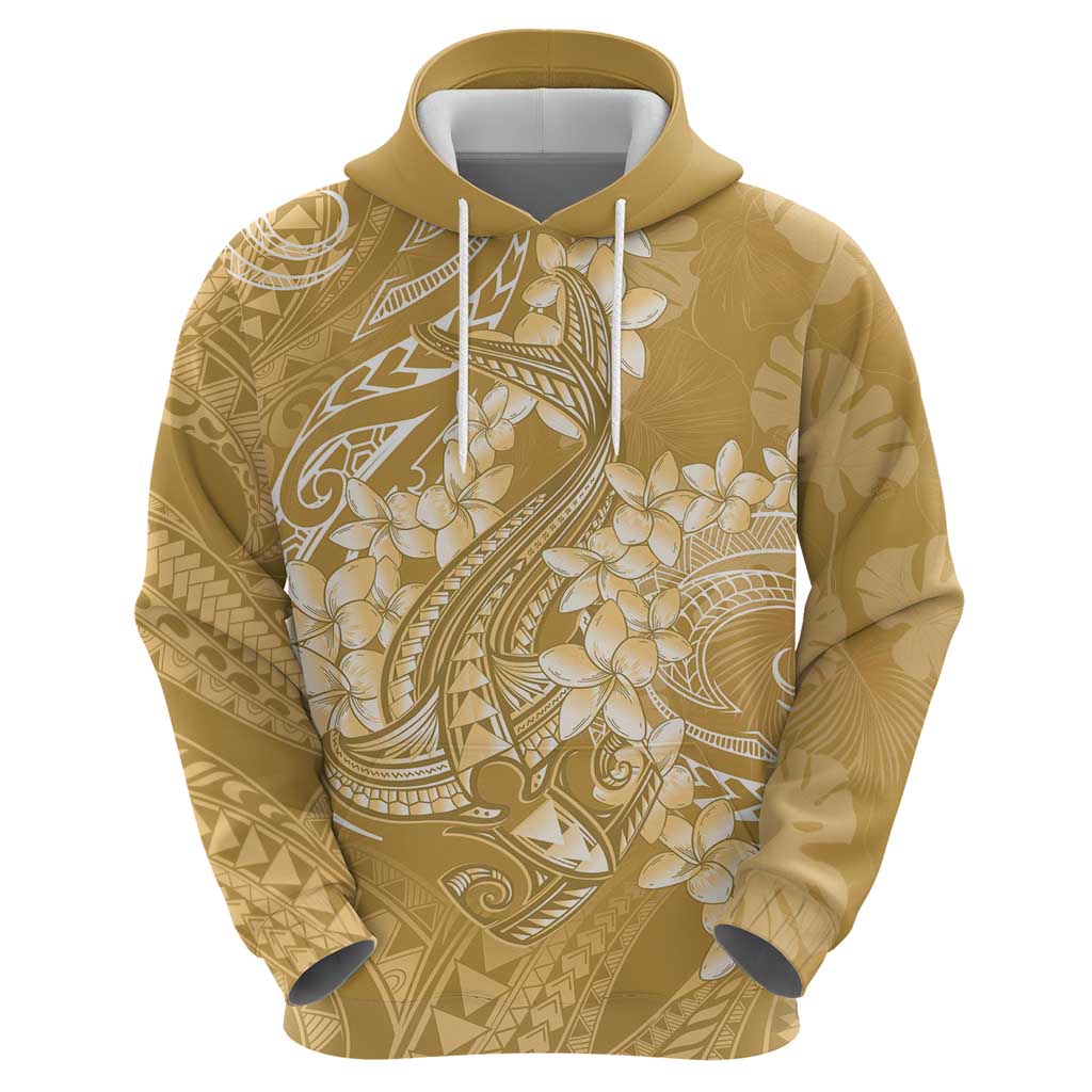 Yellow Polynesia Hammerhead Shark Tattoo With Plumeria Lei Hoodie