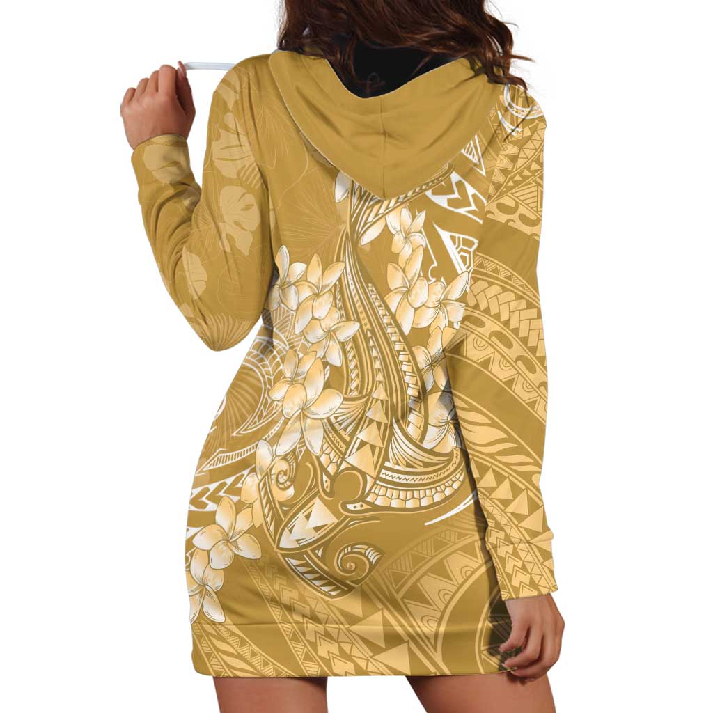 Yellow Polynesia Hammerhead Shark Tattoo With Plumeria Lei Hoodie Dress