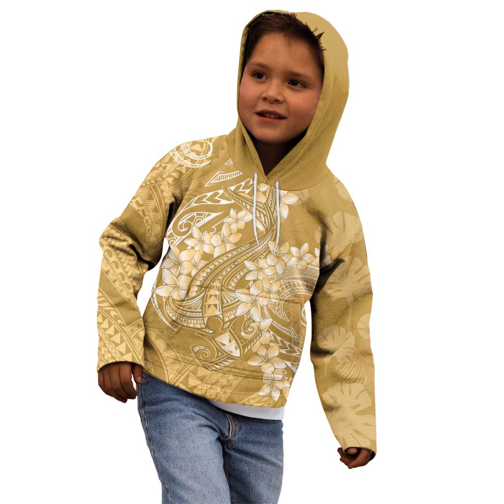 Yellow Polynesia Hammerhead Shark Tattoo With Plumeria Lei Kid Hoodie
