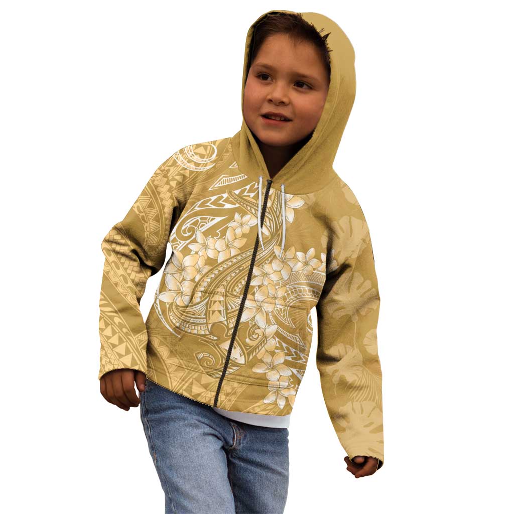 Yellow Polynesia Hammerhead Shark Tattoo With Plumeria Lei Kid Hoodie