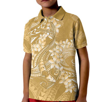 Yellow Polynesia Hammerhead Shark Tattoo With Plumeria Lei Kid Polo Shirt