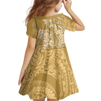 Yellow Polynesia Hammerhead Shark Tattoo With Plumeria Lei Kid Short Sleeve Dress