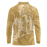 Yellow Polynesia Hammerhead Shark Tattoo With Plumeria Lei Long Sleeve Polo Shirt
