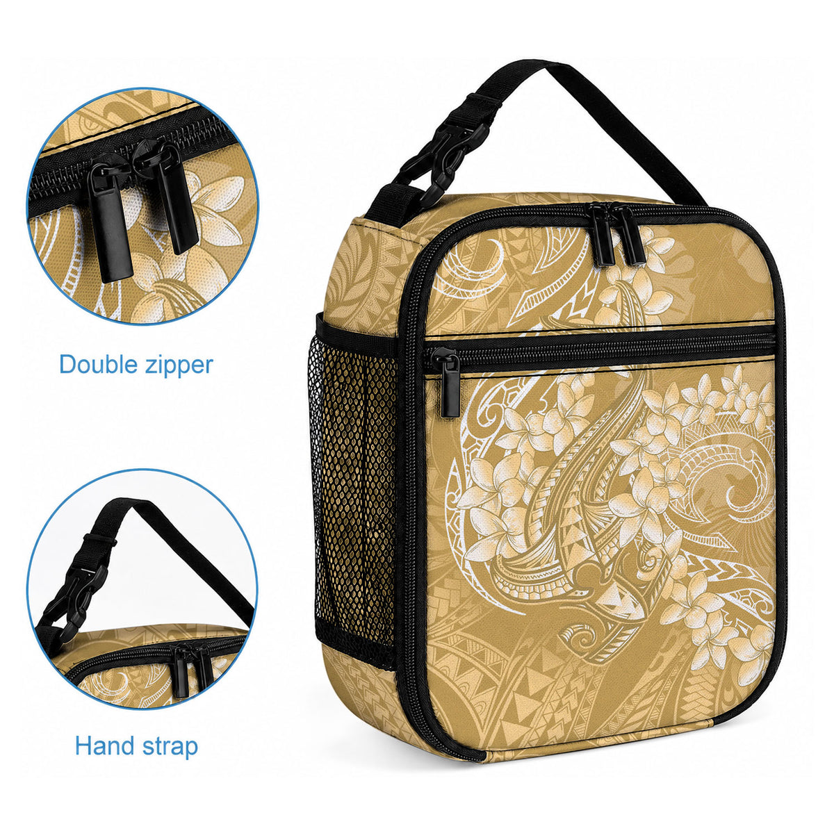 Yellow Polynesia Hammerhead Shark Tattoo With Plumeria Lei Lunch Bag LT14 - Polynesian Pride