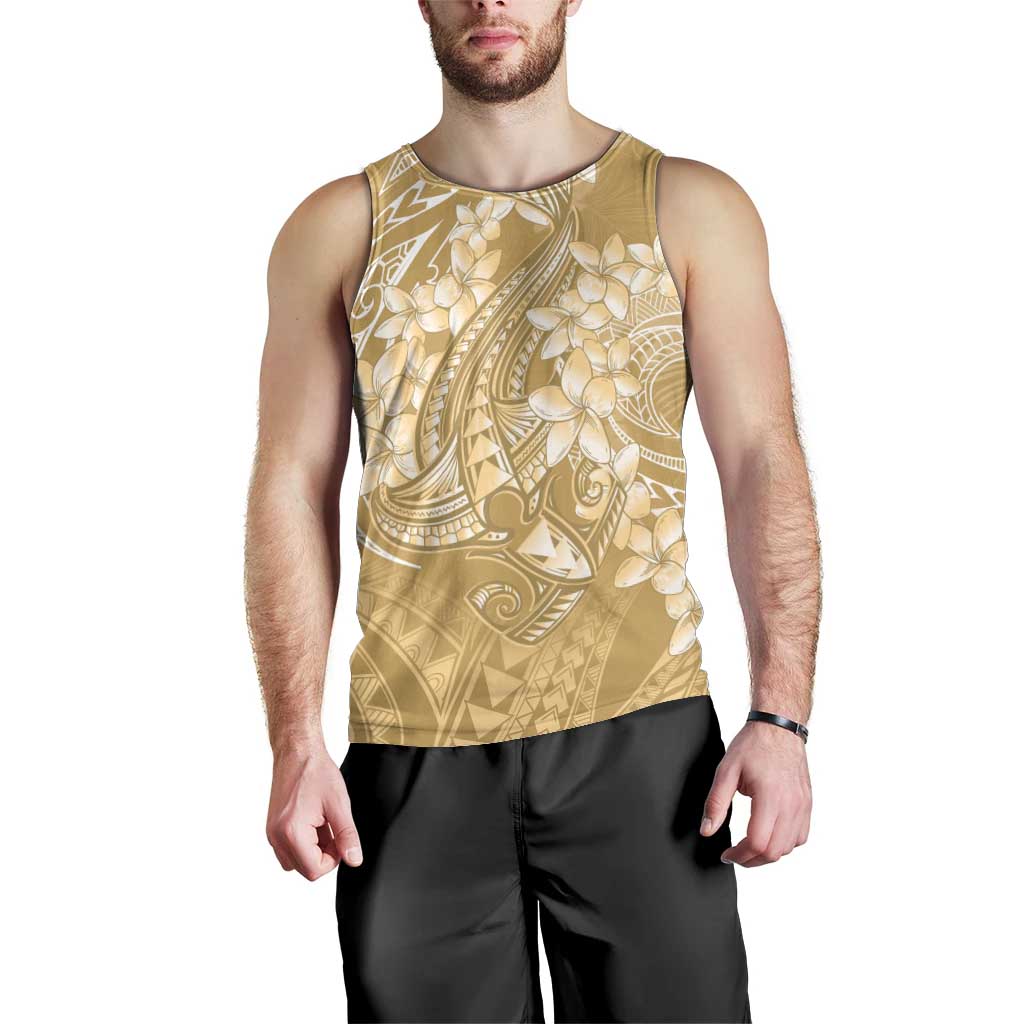 Yellow Polynesia Hammerhead Shark Tattoo With Plumeria Lei Men Tank Top
