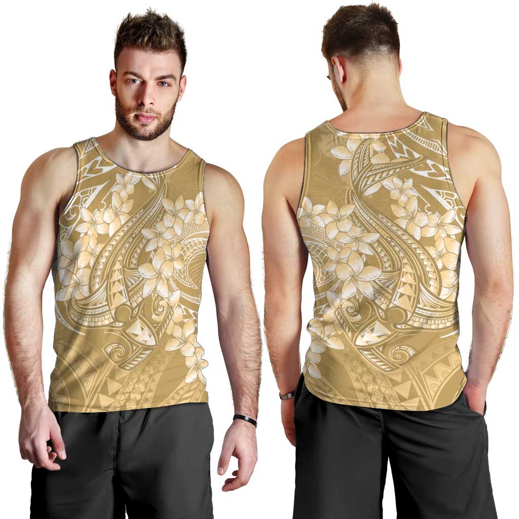 Yellow Polynesia Hammerhead Shark Tattoo With Plumeria Lei Men Tank Top
