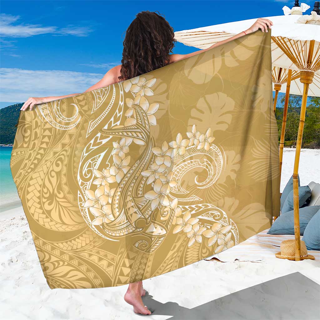 Yellow Polynesia Hammerhead Shark Tattoo With Plumeria Lei Sarong