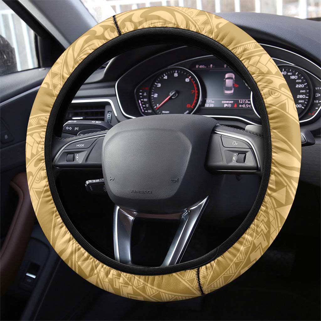 Yellow Polynesia Hammerhead Shark Tattoo With Plumeria Lei Steering Wheel Cover
