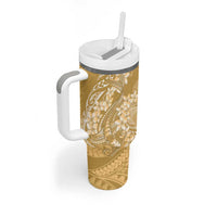 Yellow Polynesia Hammerhead Shark Tattoo With Plumeria Lei Tumbler With Handle LT14 - Polynesian Pride