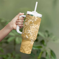 Yellow Polynesia Hammerhead Shark Tattoo With Plumeria Lei Tumbler With Handle LT14 - Polynesian Pride