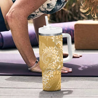 Yellow Polynesia Hammerhead Shark Tattoo With Plumeria Lei Tumbler With Handle LT14 - Polynesian Pride