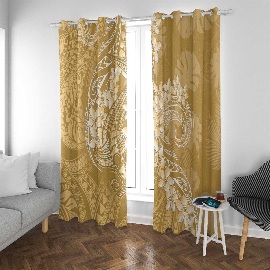 Yellow Polynesia Hammerhead Shark Tattoo With Plumeria Lei Window Curtain