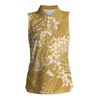 Yellow Polynesia Hammerhead Shark Tattoo With Plumeria Lei Women Sleeveless Polo Shirt
