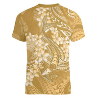 Yellow Polynesia Hammerhead Shark Tattoo With Plumeria Lei Women V-Neck T-Shirt