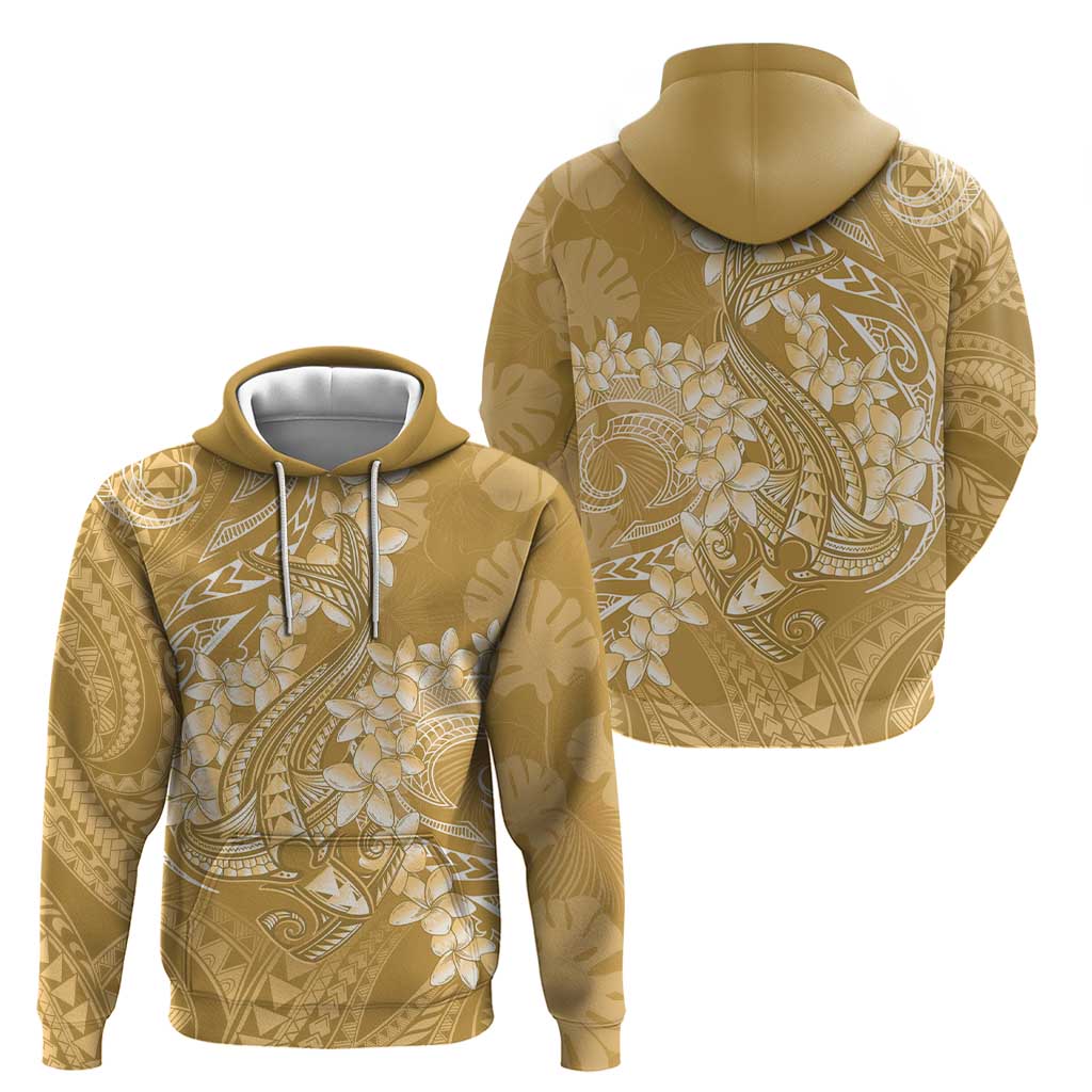 Yellow Polynesia Hammerhead Shark Tattoo With Plumeria Lei Zip Hoodie