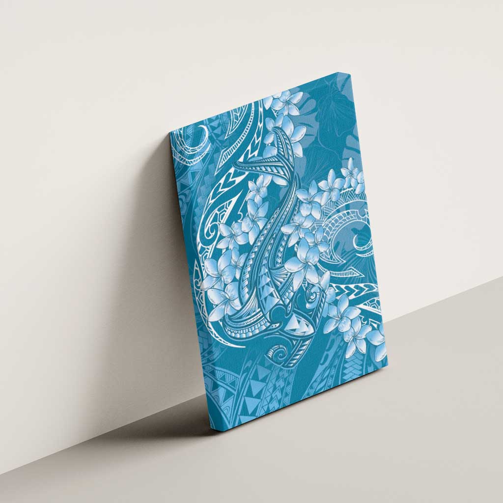 Blue Polynesia Hammerhead Shark Tattoo With Plumeria Lei Canvas Wall Art