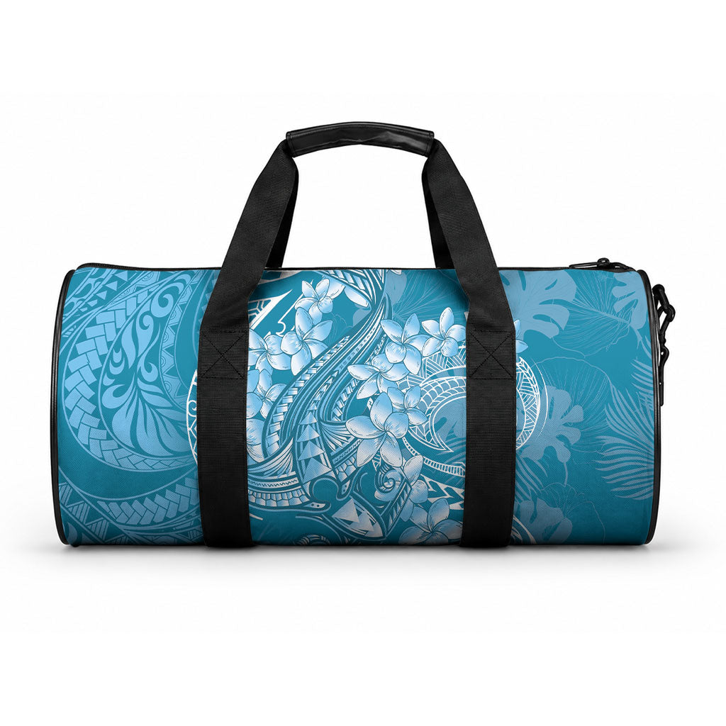 Blue Polynesia Hammerhead Shark Tattoo With Plumeria Lei Duffle Bag LT14 One size Blue - Polynesian Pride