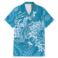 Blue Polynesia Hammerhead Shark Tattoo With Plumeria Lei Family Matching Mermaid Dress and Hawaiian Shirt LT14 Dad's Shirt - Short Sleeve Blue - Polynesian Pride