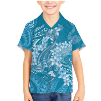 Blue Polynesia Hammerhead Shark Tattoo With Plumeria Lei Family Matching Mermaid Dress and Hawaiian Shirt LT14 Son's Shirt Blue - Polynesian Pride