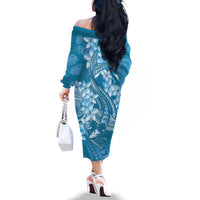 Blue Polynesia Hammerhead Shark Tattoo With Plumeria Lei Family Matching Off The Shoulder Long Sleeve Dress and Hawaiian Shirt LT14 - Polynesian Pride