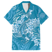 Blue Polynesia Hammerhead Shark Tattoo With Plumeria Lei Family Matching Off Shoulder Short Dress and Hawaiian Shirt LT14 Dad's Shirt - Short Sleeve Blue - Polynesian Pride