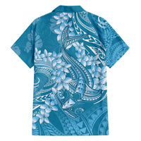 Blue Polynesia Hammerhead Shark Tattoo With Plumeria Lei Family Matching Off Shoulder Short Dress and Hawaiian Shirt LT14 - Polynesian Pride